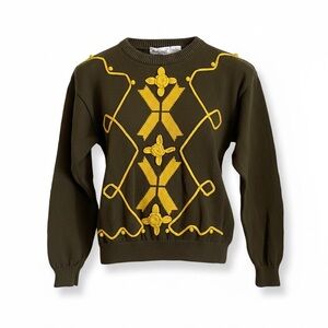 Vintage Rosette Crew Neck Balloon Sleeve S…